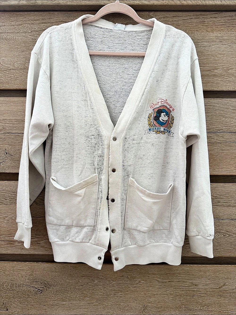 Very cool collector Disney Mickey Mouse Cardigan in White distressed